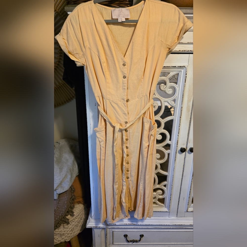 gal meets glam vanessa button down peach tie belted midi dress